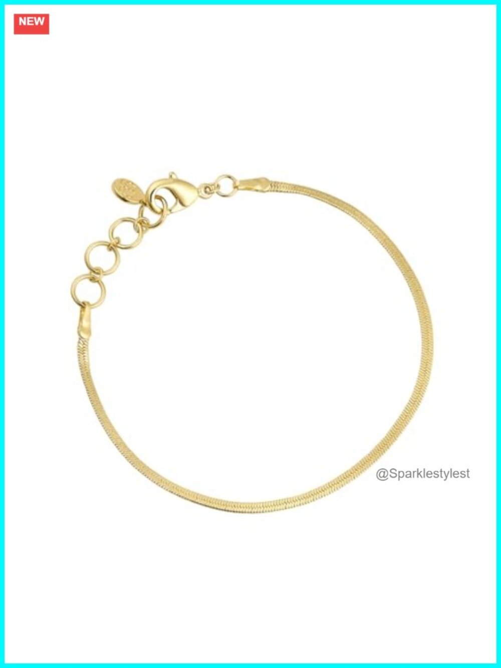 18k Gold Plated Brass Herringbone Chain Bracelet Adjustable Layering Jewelry